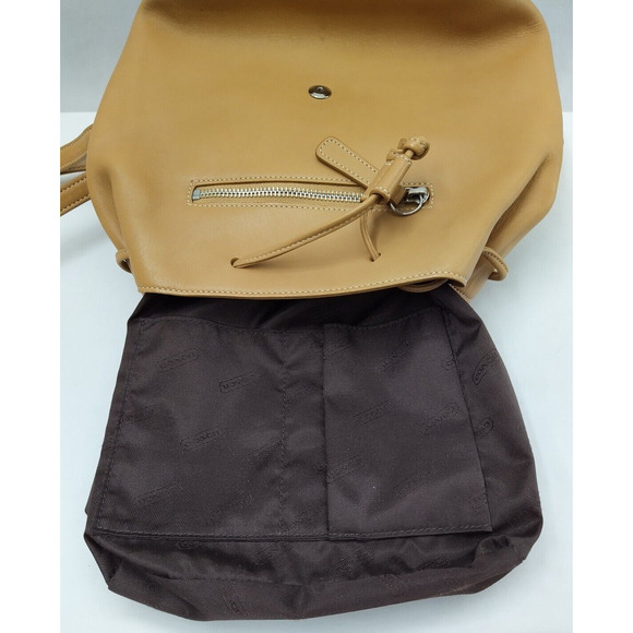 Coach Brown Tan Leather Drawstring Buckle Flap Closure Backpack - Vintage - Picture 15 of 16